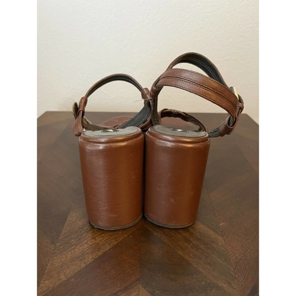 Vintage y2k 7.5M Platform Chunky Sandals Brown Leather Ankle Strap Via Spiga - Picture 4 of 6